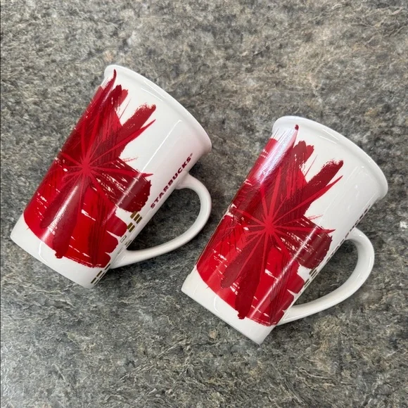 Starbucks Abstract Design Red White & Gold Tall Coffee Cups Mugs 12 oz 154 ml - Picture 2 of 7
